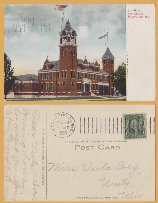 Marshfield, Wis., City Hall and Library - 1908