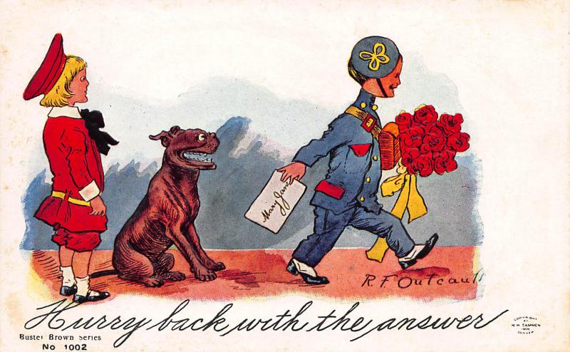 Buster Brown and His Dog Tige, early postcard, Unused, Signed by R. F. Outcault