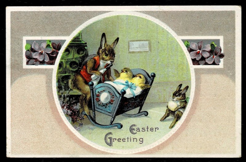 Embossed IA Dressed rabbits Easter card - signed # 2019