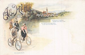 ALL HEIL! MEN & WOMEN RIDING BICYCLE-FAHRRAD-BICICLETTA-1900s POSTCARD