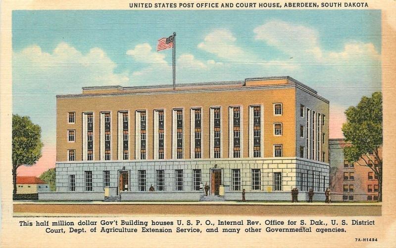 Aberdeen SD~Federal Bldg~Internal Revenue Service~Dept of Agriculture~1937 Linen