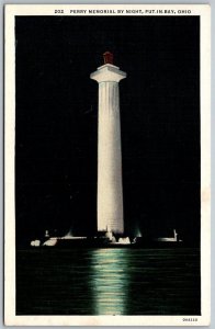 Put In Bay Ohio 1940s Postcard Perry Memorial By Night