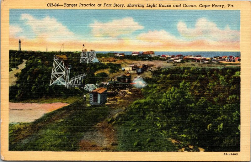 Vtg 1940s Target Practice at Fort Story Cape Henry Virginia VA Postcard