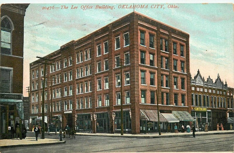 Postcard 1907 Oklahoma City Lee Office Building people Souvenir OK24-2341