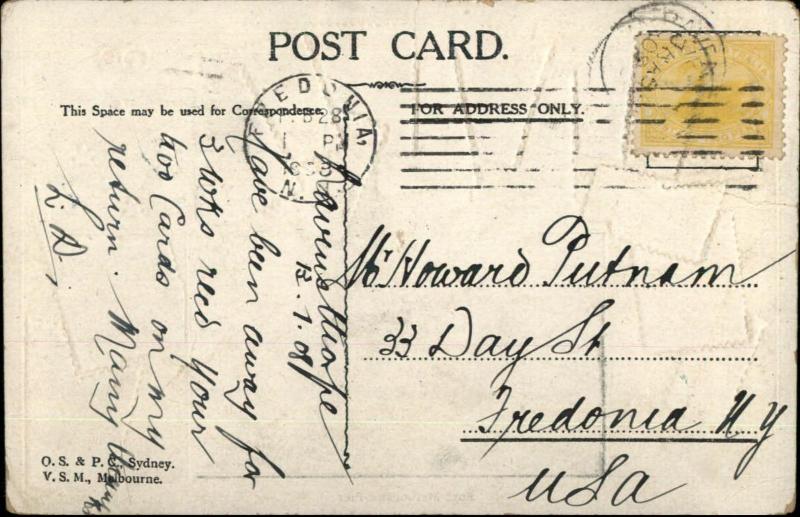 Port Melbourne Pier Ships - Australia Postage Stamp Border c1910 Postcard