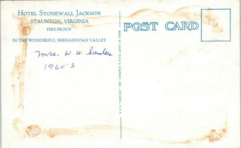 1930s Hotel Stonewall Jackson Club House Golf Course Staunton Virginia Postcard 