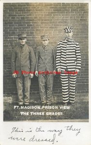 IA, Fort Madison, Iowa, RPPC, Guard with Prisoners in Uniforms