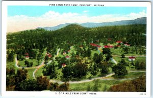 c1930s Prescott, AZ Pine Lawn Auto Camp Birds Eye Advertising Postcard Ariz A88