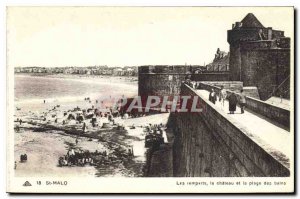 Postcard Old St Malo ramparts Chateau and beach baths