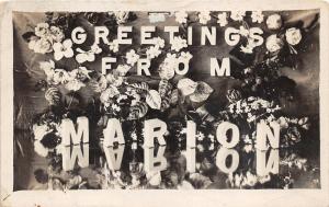 Marion Iowa~Large Letter Greetings~Marion Reflected in Mirror~1919 Kruxo RPPC