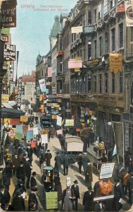 Germany Leipzig Peterstrasse animated crowded street 1910