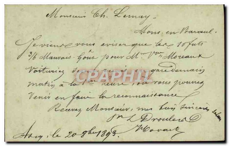Entier Postal type Sage 10c 1893 Mr Leray Mons Barouel