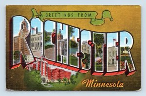 Large Letter Greetings From Rochester Minnesota MN Linen Postcard N7