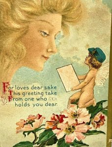 Vintage Postcard Early 1900s Naked Cupid Cherub Postal Worker Deliver to Angel