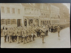 Russian / German Soldiers Military Band, Spiked Helmet on Parade Old RP Postcard