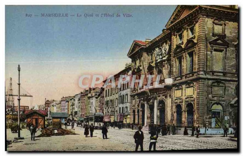 Postcard Old Pier Marseille and the Hotel de Ville