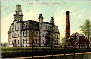 Postcard Lincoln School Building in Logansport, Indiana