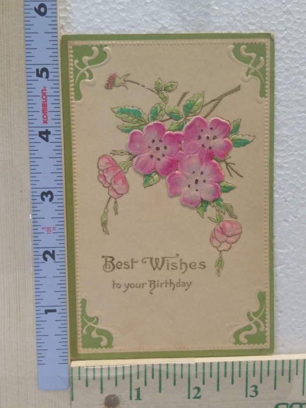 Postcard Best Wishes to your Birthday with Flowers Embossed Art Print