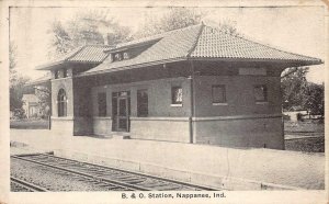 B. & O. STATION NAPPANEE INDIANA TRAIN DEPOT POSTCARD (c. 1910)