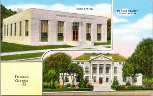 Linen Postcard United States Post Office Building & Court House Decatur Georgia