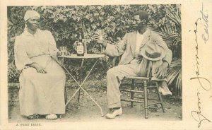 Black Couple having quiet drink Romance undivided Postcard 21-7084