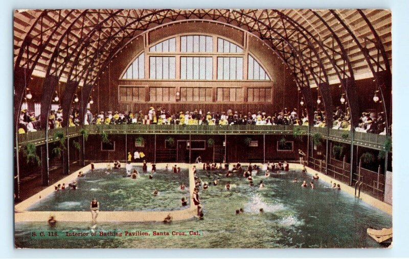 Interior View of Bathing Pavilion Pool Santa Cruz CA California Postcard (FF15)