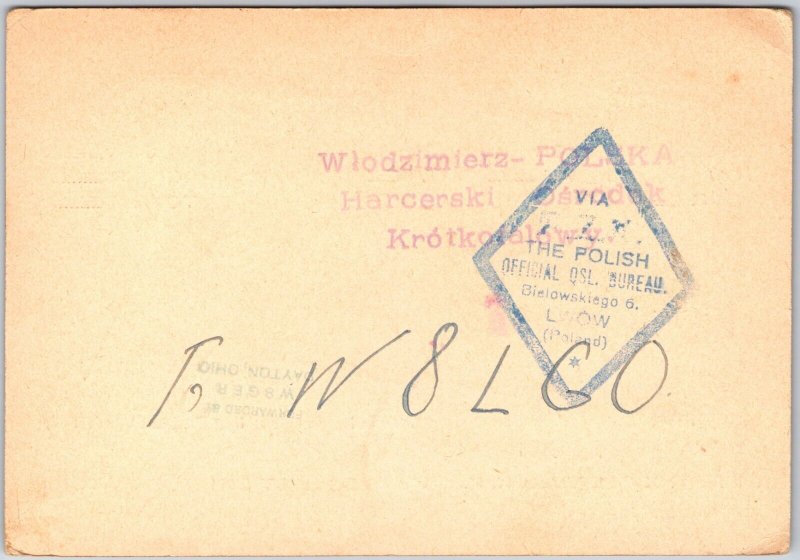 1936 QSL Radio Card Code SPL386 Wlodzimierz Polska Amateur Station Postcard