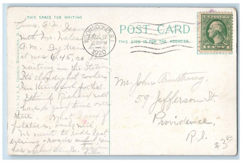 Woonsocket Rhode Island RI Postcard Post Office Building Scene Street 1920