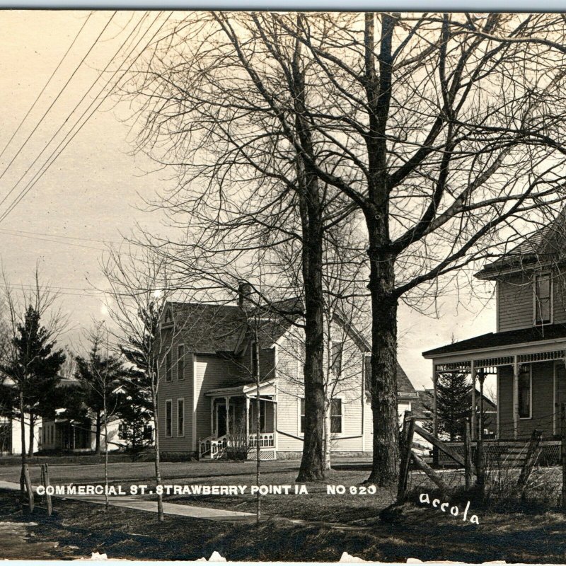 c1910s Strawberry Point, IA Commercial St Houses RPPC Photo Postcard Accola A52