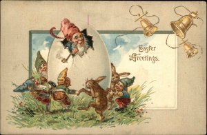 Easter Fantasy Gnome Hatching from Egg Gnomes Dancing c1910 Postcard