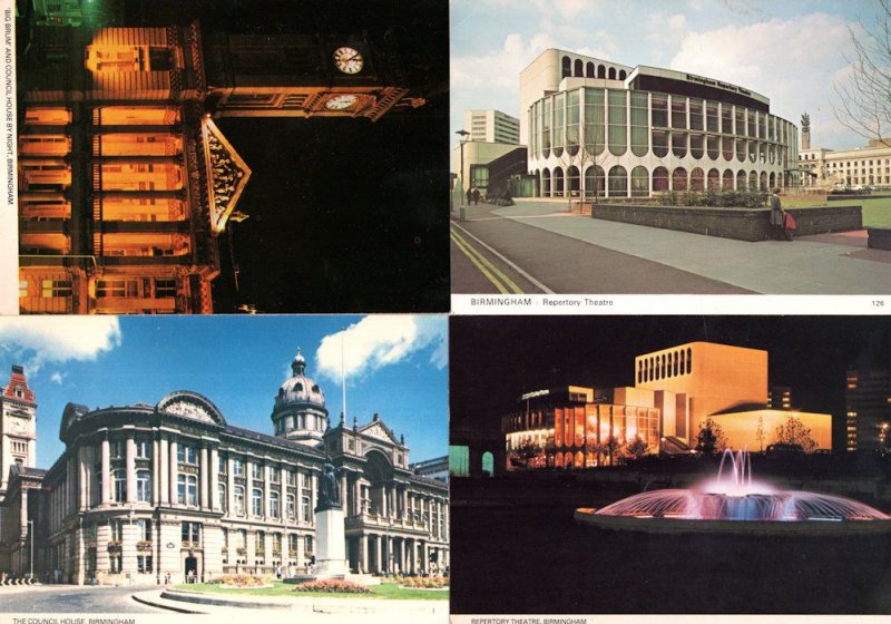 Birmingham Council House at Night Theatre 4x Postcard s