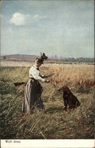 GA Novelty Art Woman Hunter Gun Hunting Dog c1910 Vintage Postcard