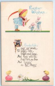 Arts and Crafts  EASTER WISHES   Bunnies, Chicks, Eggs  ca 1910s Postcard