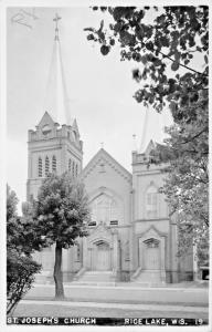 RICE LAKE WISCONSIN ST JOSEPH'S CATHOLIC CHURCH-REAL PHOTO POSTCARD 1958 PMK