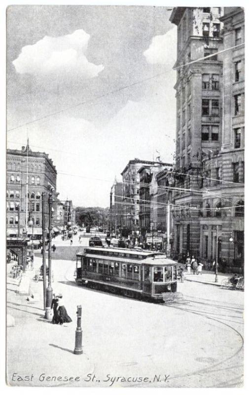 Syracuse NY East Genesee Street Trolley Store Fronts Postcard