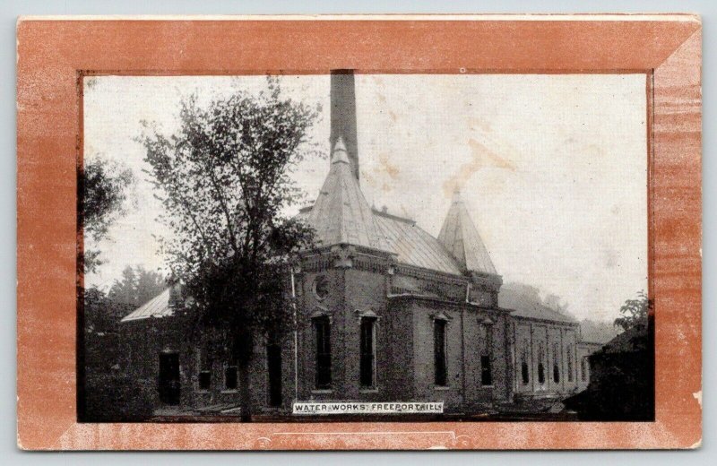 Freeport Illinois~Water Works~Tall Smoke Stack~c1910 Brown Border 