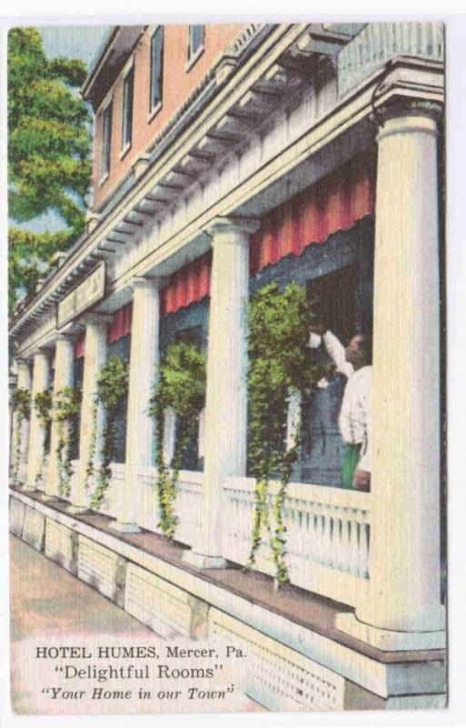 Hotel Humes Mercer Pennsylvania 1955 postcard