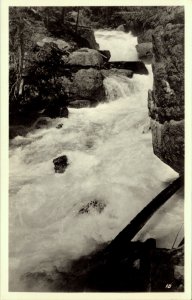 RPPC Mountain Waterfall possibly Glacier Park Montana Real Photo Postcard