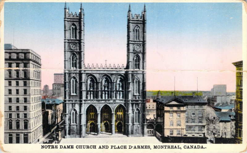 Notre Dame Church And Place d'Armes Montreal Canada Cathedral Unposted Postcard