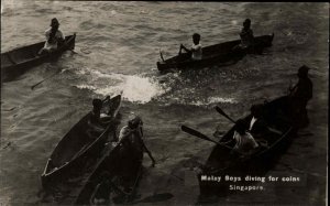 Singapore Malay Boys Diving For Coins c1915 Real Photo Postcard