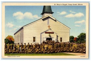c1940 St. Mary's Chapel Exterior Building Church Camp Grant Illinois IL Postcard