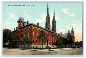 c1910's Cathedral Square Street View Fort Wayne Indiana IN Antique Postcard