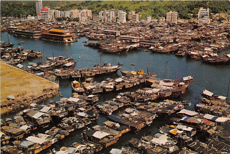 B89895  bird s eye view of aberdeen hong kong china ship bateaux 