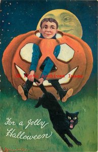 Halloween, Valentine No VAL02-4, Bernhardt Wall,Boy in JOL Grabs Black Cats Tail 