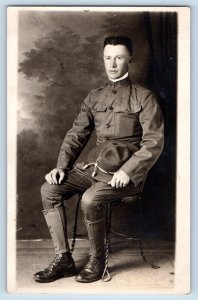 US Army Soldier Postcard RPPC Photo Studio c1910's Unposted Antique