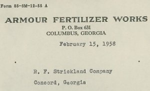 1958 Armour Fertilizer Works Columbus Georgia F.B. Mainor Manager Receipt 329