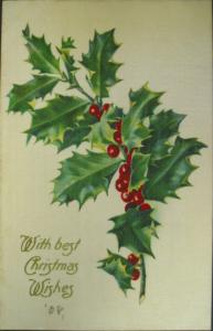 WINSCH CHRISTMAS Holly c1910 Real Silk Postcard