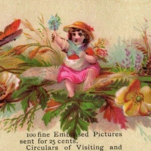 1870's Geo H. Richmond Trade Card Printer Forest Scene Adorable Girl Birds P168