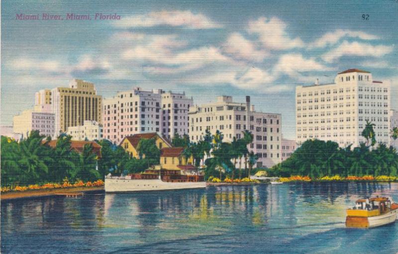 Boats on the Miami River - Miami FL, Florida - Linen