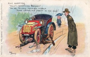 Car Breakdown Repair Silly Questions Comic Disaster Old Postcard